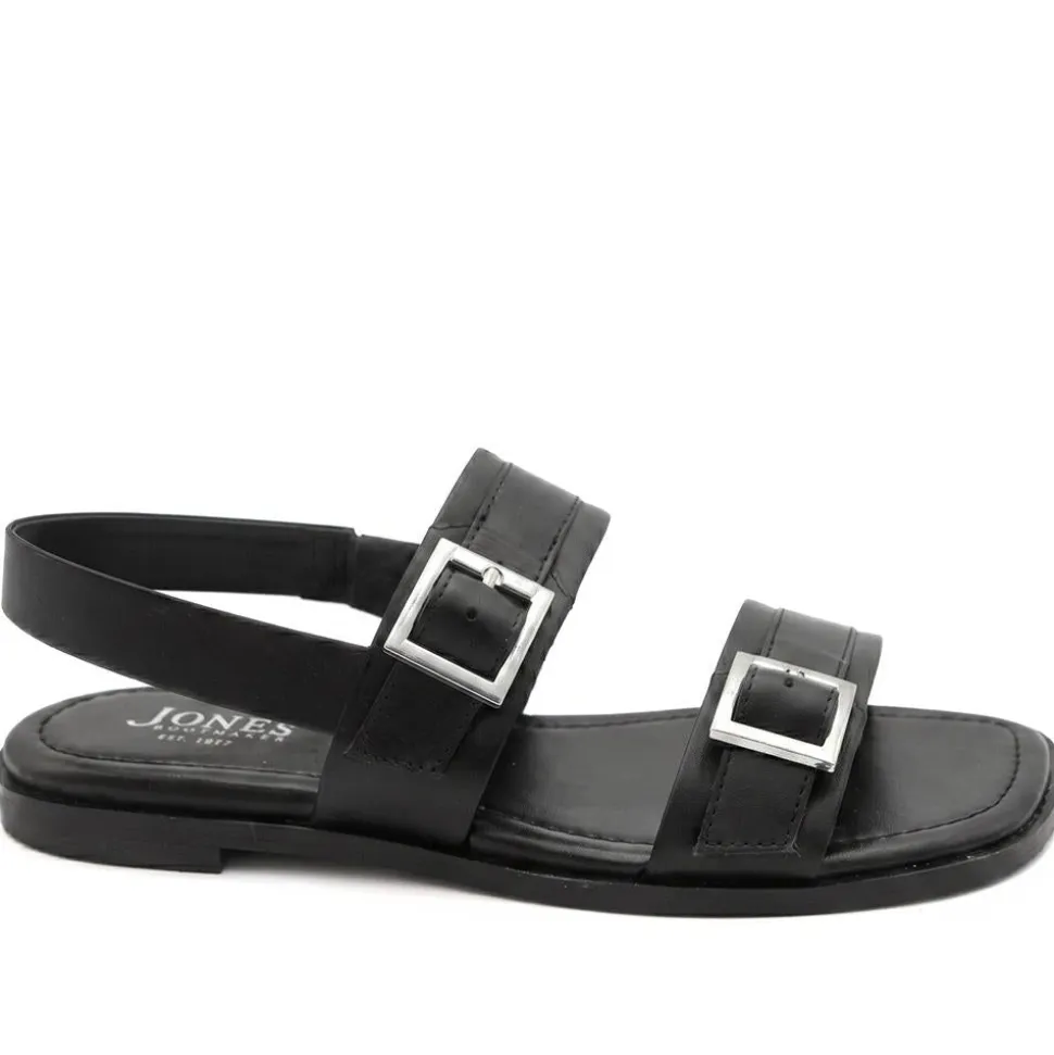Haniya Leather Dual Buckle Fasten Sandals - Black Leather