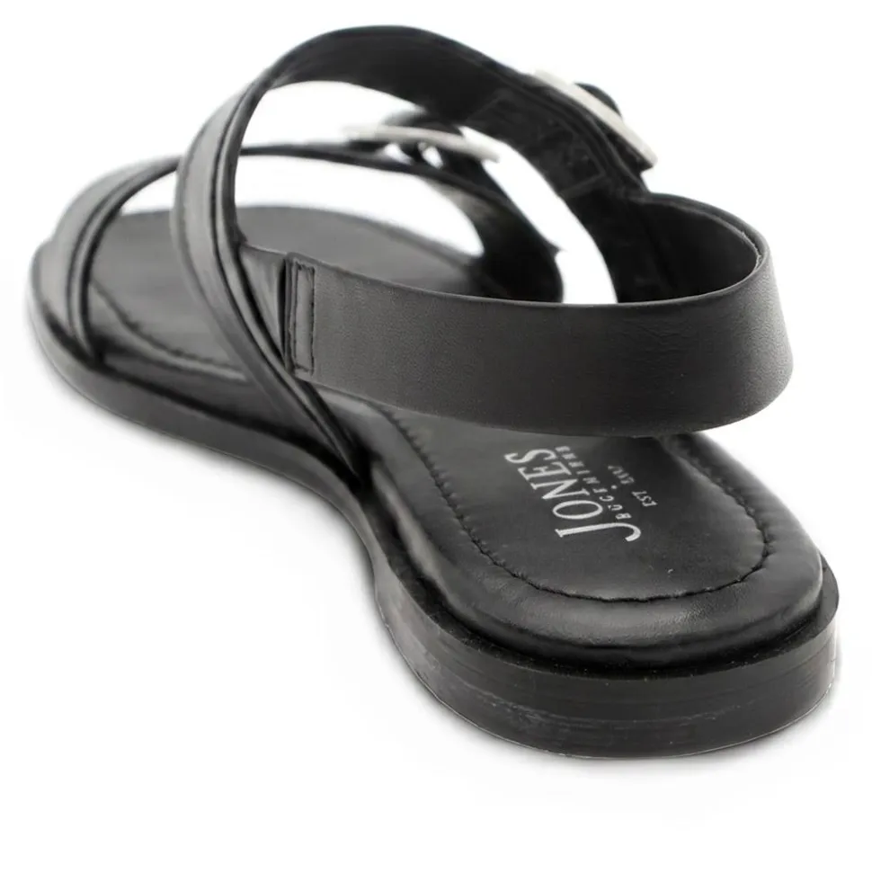 Haniya Leather Dual Buckle Fasten Sandals - Black Leather