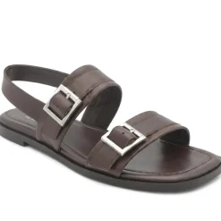 Haniya Leather Dual Buckle Fasten Sandals - Brown Leather