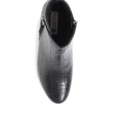 Heeled Ankle Boots - Black Croc