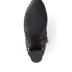 Heeled Buckle Detail Ankle Boots - Black Floral