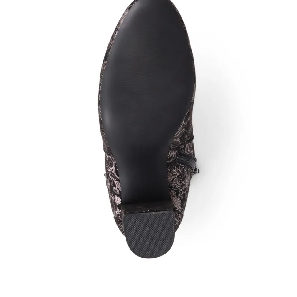Heeled Buckle Detail Ankle Boots - Black Floral