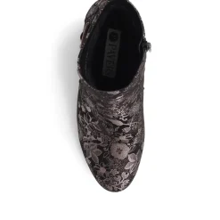 Heeled Buckle Detail Ankle Boots - Black Floral