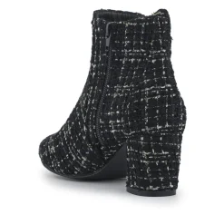 Heeled Buckle Detail Ankle Boots - Black Tweed