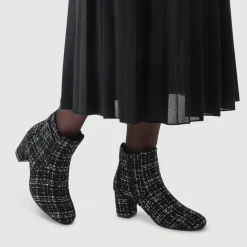 Heeled Buckle Detail Ankle Boots - Black Tweed