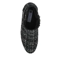 Heeled Buckle Detail Ankle Boots - Black Tweed