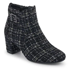 Heeled Buckle Detail Ankle Boots - Black Tweed