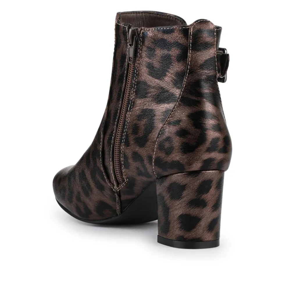 Heeled Buckle Detail Ankle Boots - Brown Leopard