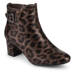 Heeled Buckle Detail Ankle Boots - Brown Leopard