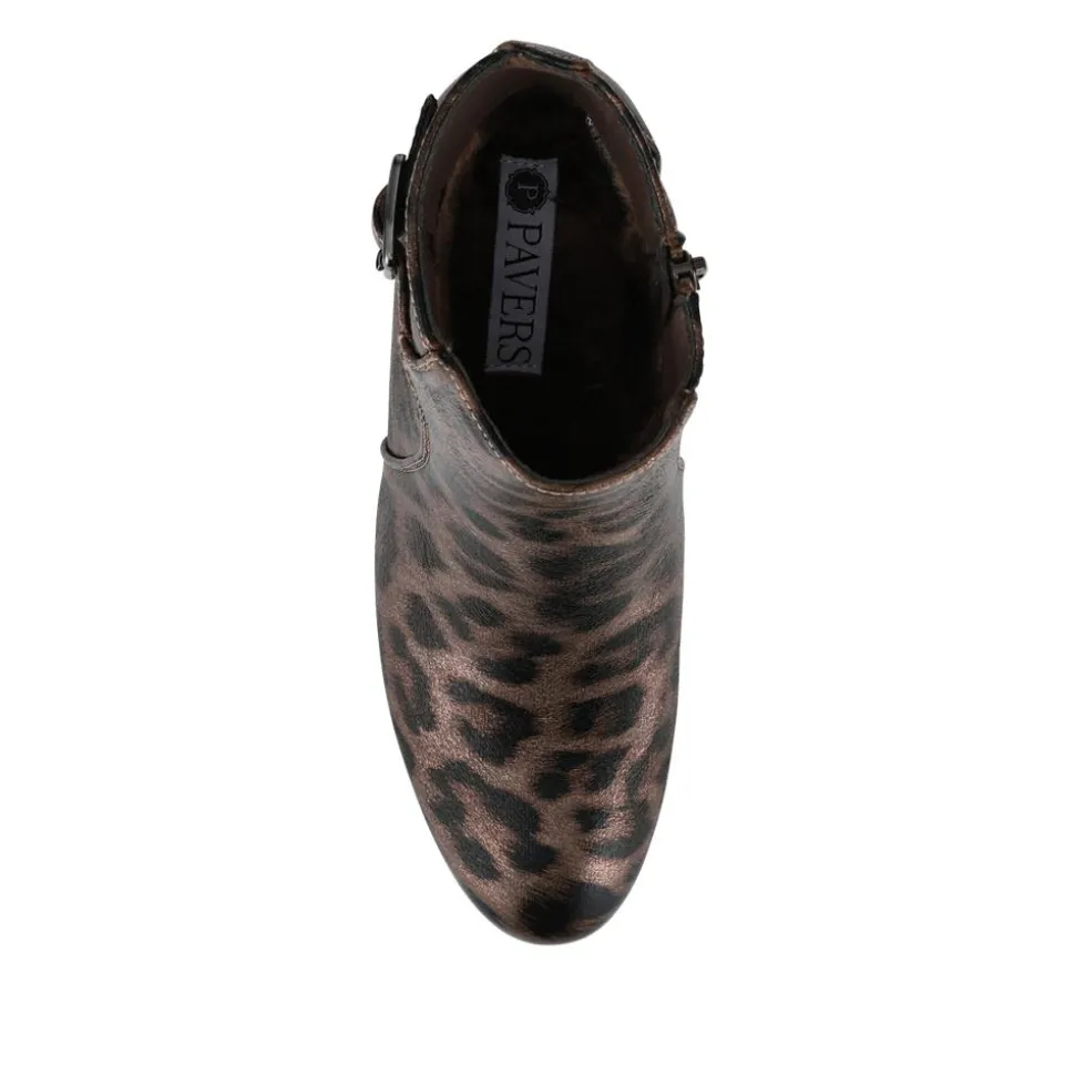 Heeled Buckle Detail Ankle Boots - Brown Leopard