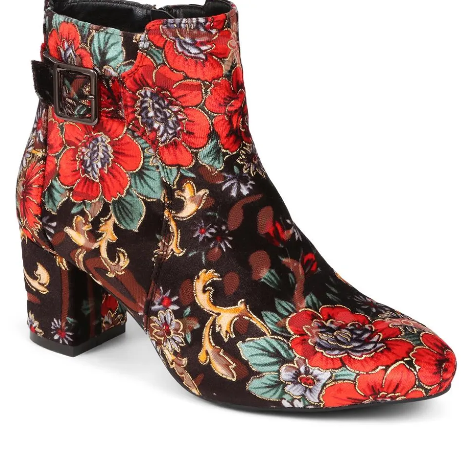 Heeled Buckle Detail Ankle Boots - Floral
