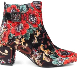 Heeled Buckle Detail Ankle Boots - Floral