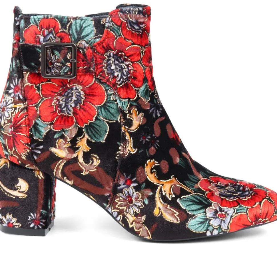 Heeled Buckle Detail Ankle Boots - Floral
