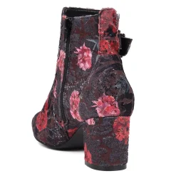 Heeled Buckle Detail Ankle Boots - Navy Floral