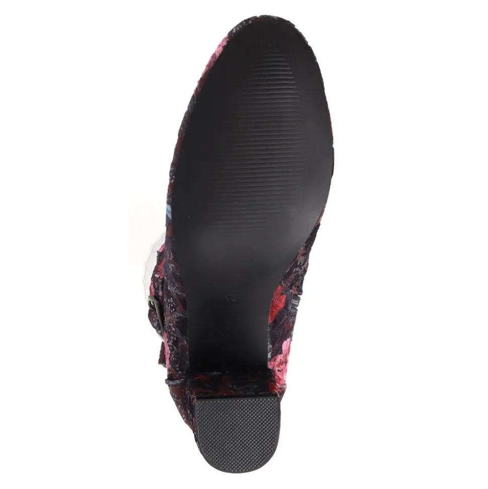 Heeled Buckle Detail Ankle Boots - Navy Floral