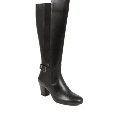 Heeled Buckle Detail Knee Boots - Black