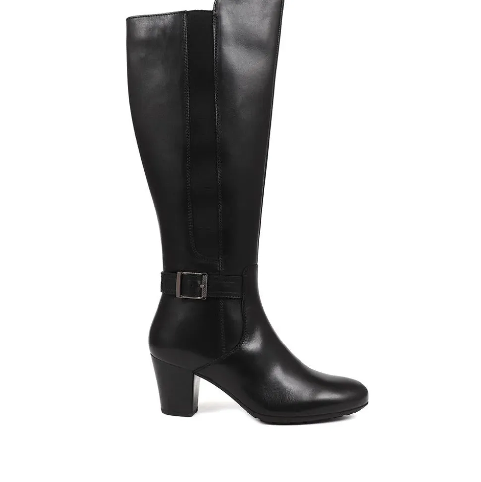 Heeled Buckle Detail Knee Boots - Black