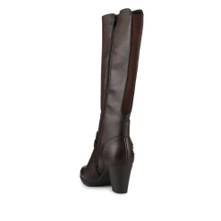 Heeled Calf-Stretch Long Boots - Chocolate