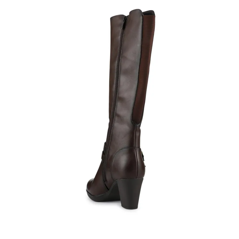 Heeled Calf-Stretch Long Boots - Chocolate