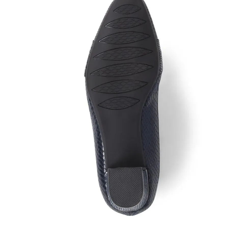 Heeled Court Shoe - Navy Snake