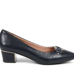Heeled Court Shoe - Navy Snake
