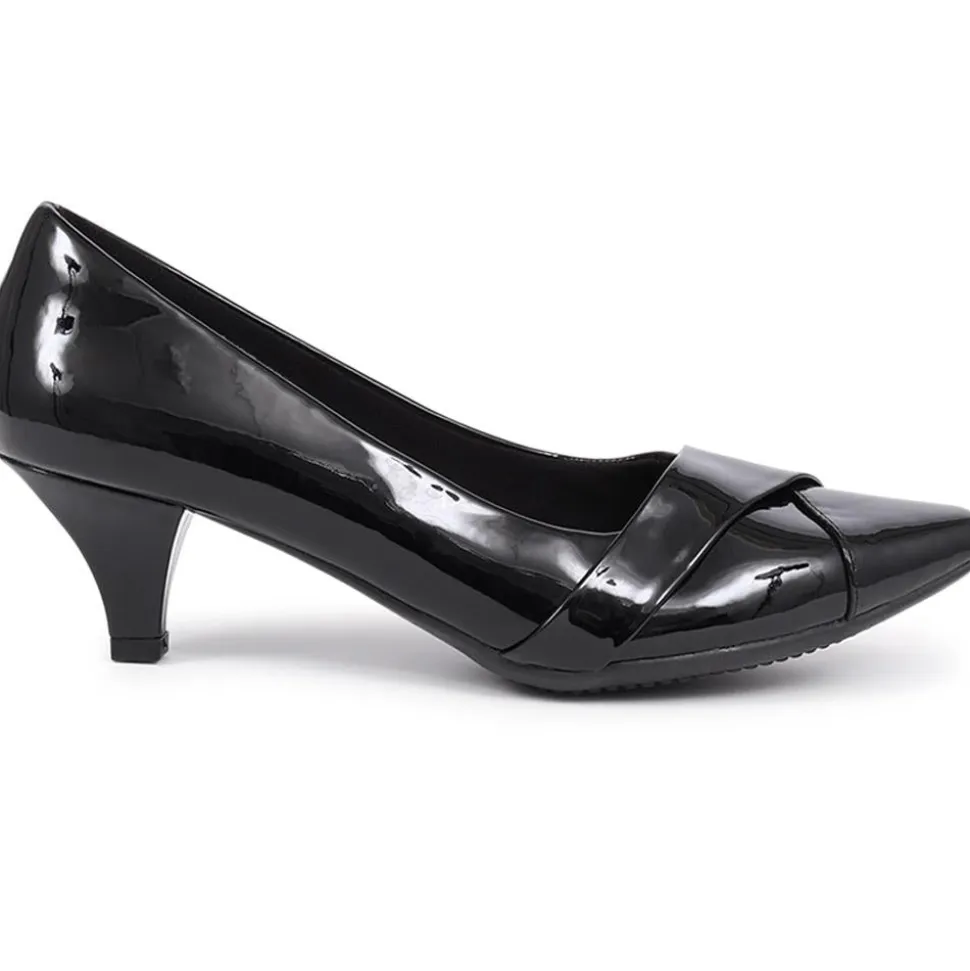 Heeled Court Shoes - Black Patent