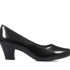 Heeled Court Shoes - Black Patent