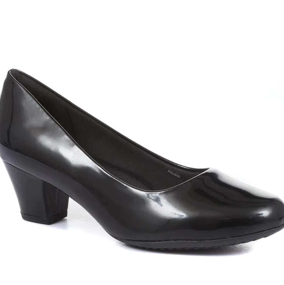 Heeled Court Shoes - Black Patent