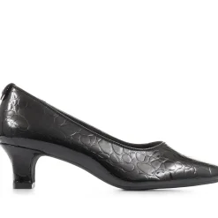 Heeled Court Shoes - Black Patent Croc