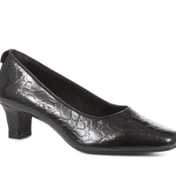 Heeled Court Shoes - Black Patent Croc
