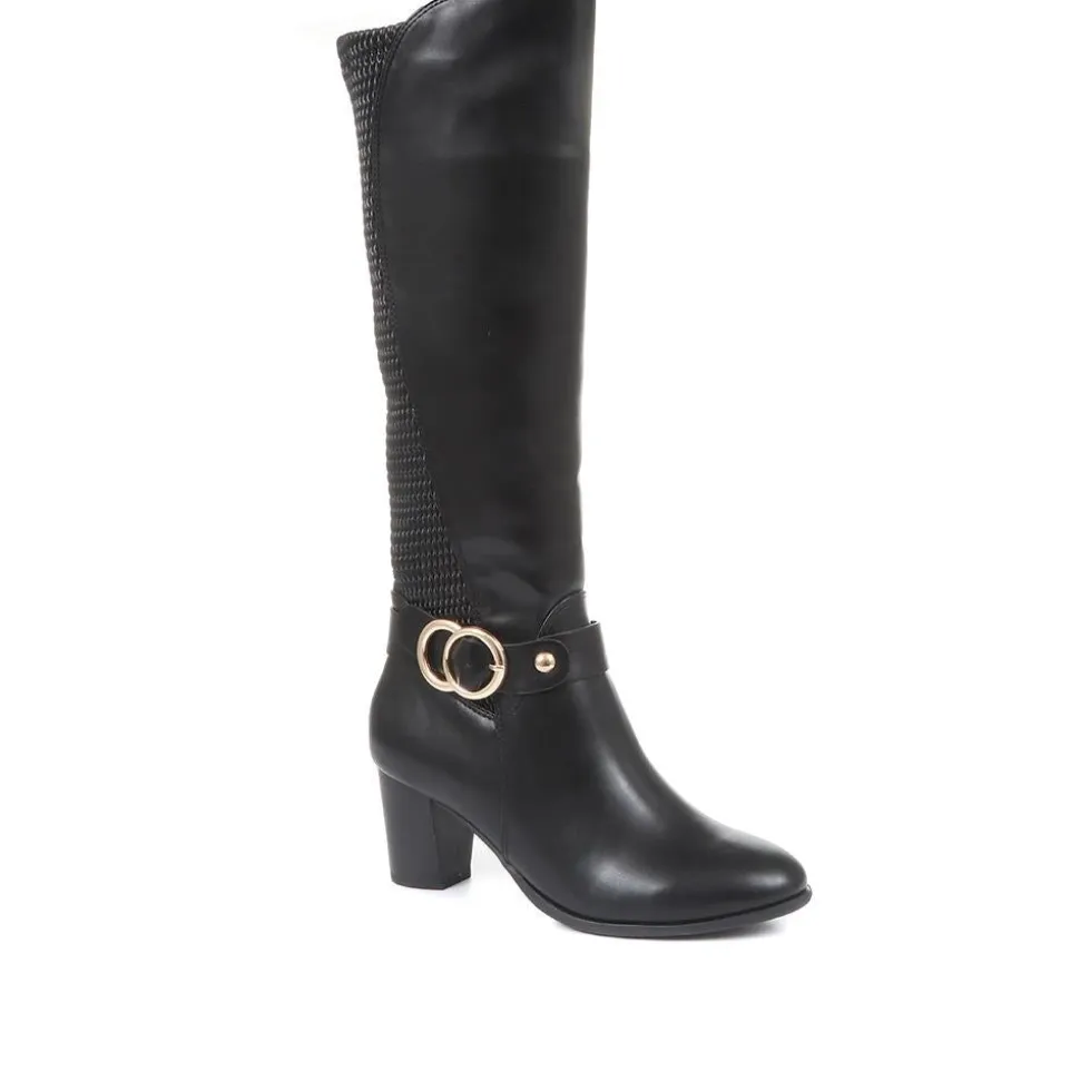 Heeled Knee High Boots - Black