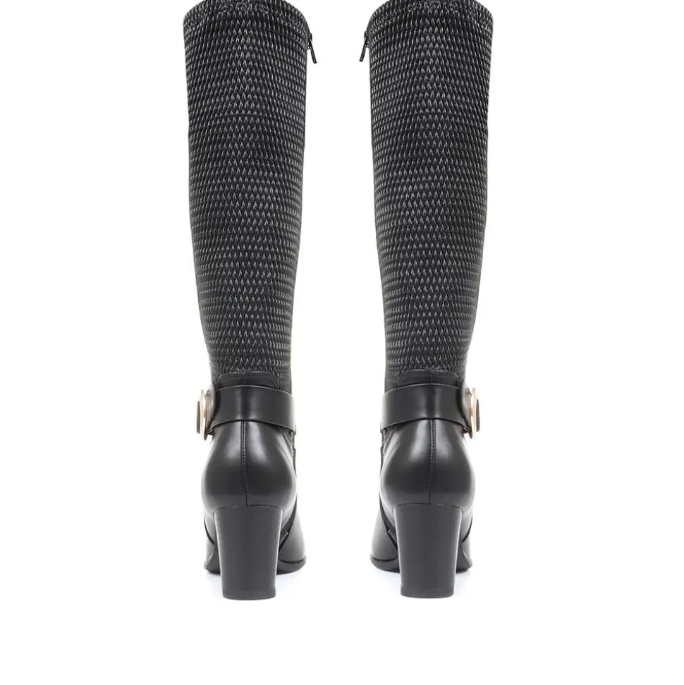 Heeled Knee High Boots - Black