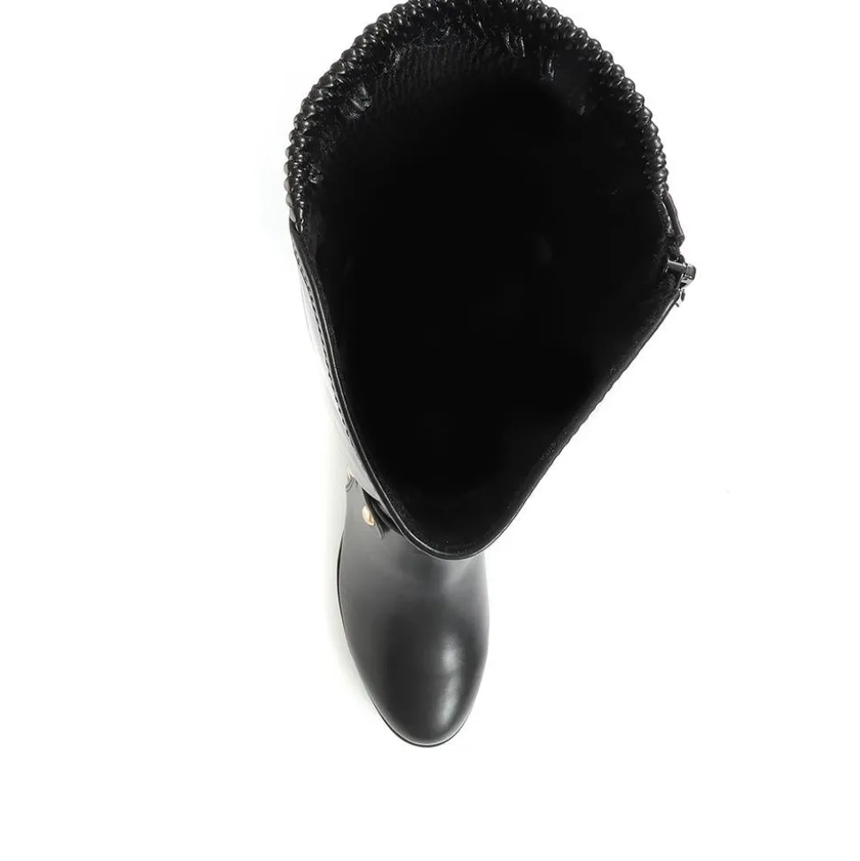Heeled Knee High Boots - Black