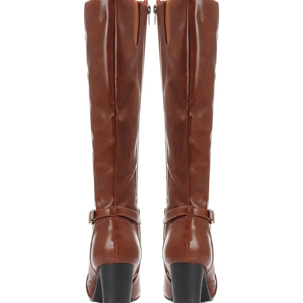 Heeled Knee High Boots - Tan