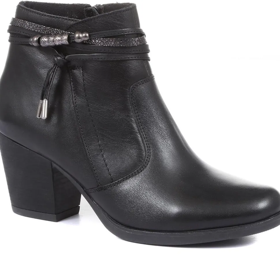 Heeled Leather Ankle Boots - Black