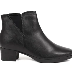 Heeled Leather Ankle Boots - Black