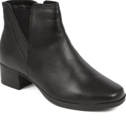 Heeled Leather Ankle Boots - Black