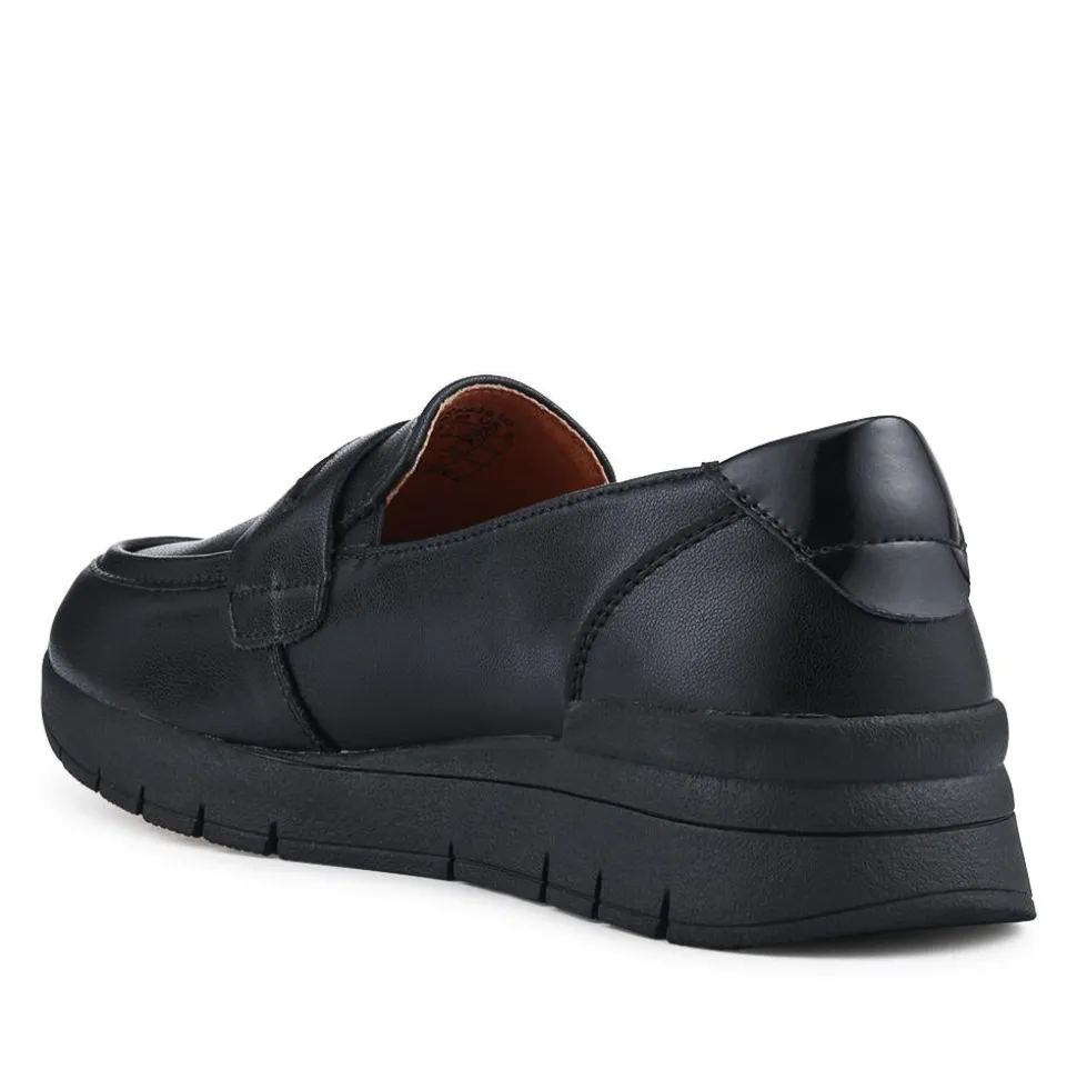 Heeled Leather Penny Loafers - Black