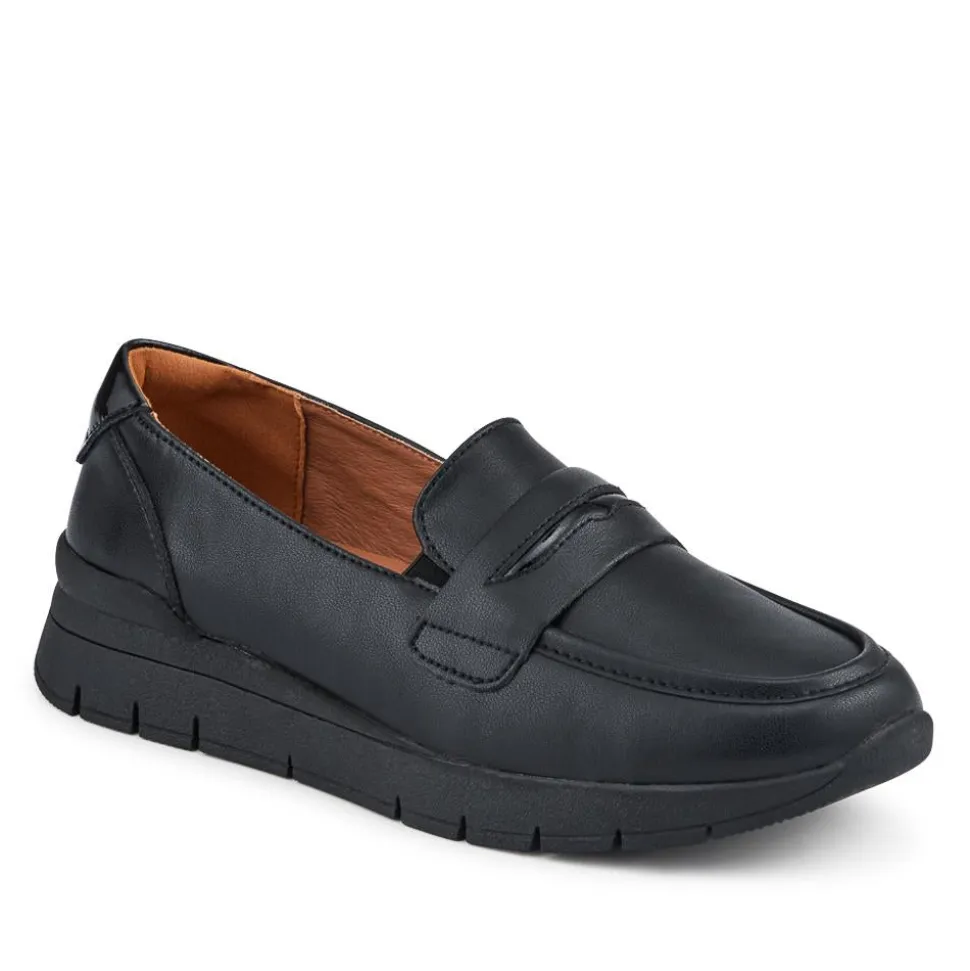 Heeled Leather Penny Loafers - Black