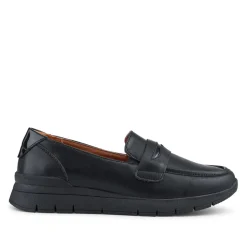 Heeled Leather Penny Loafers - Black