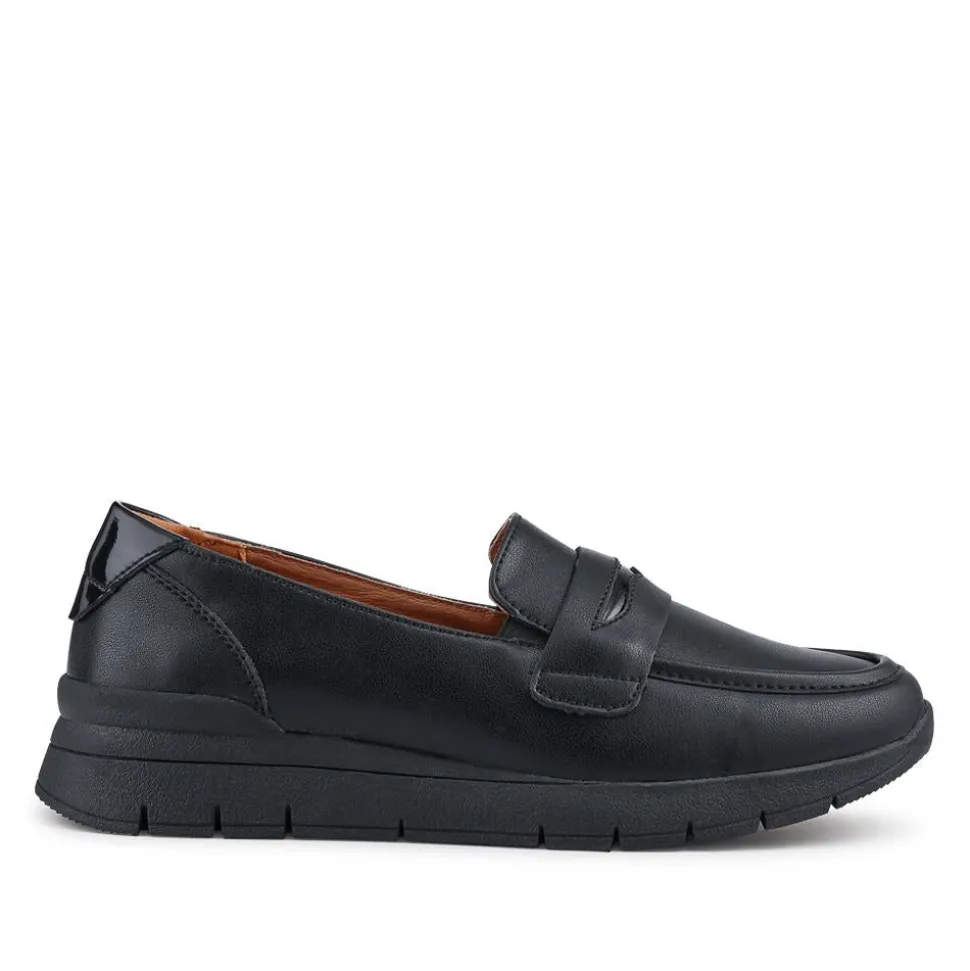 Heeled Leather Penny Loafers - Black