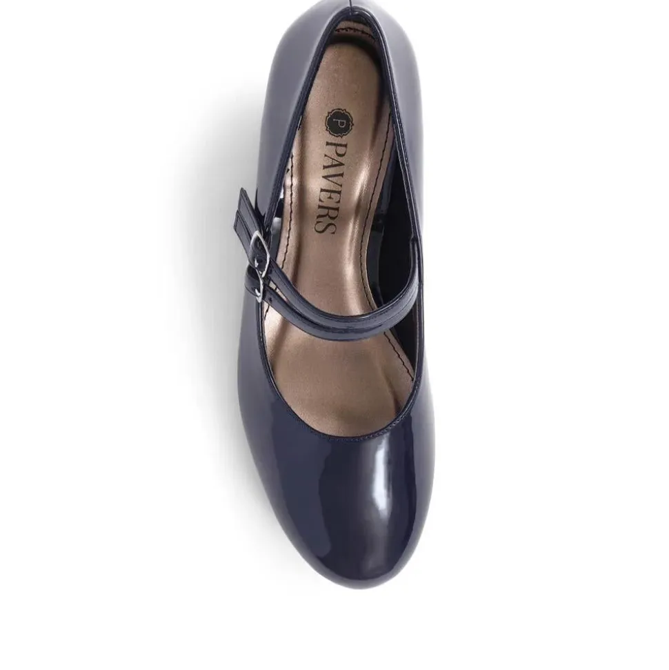 Heeled Mary Janes - Navy Patent