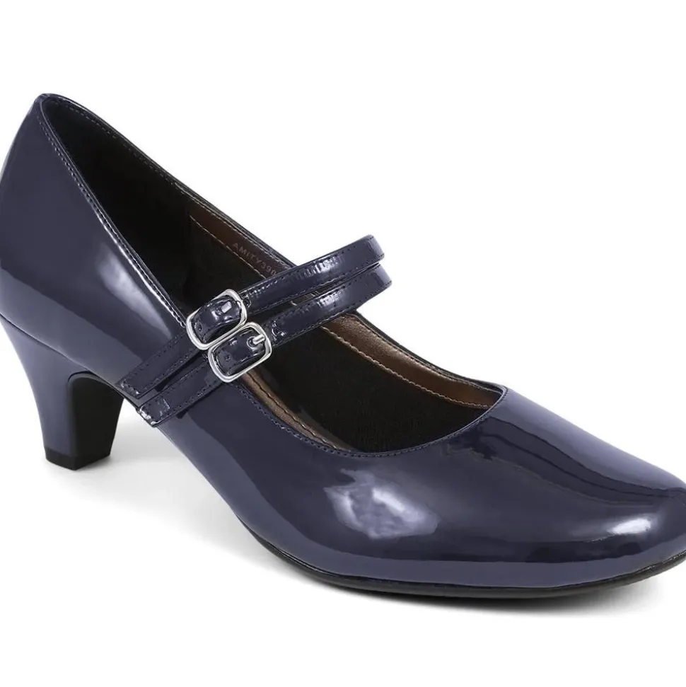 Heeled Mary Janes - Navy Patent