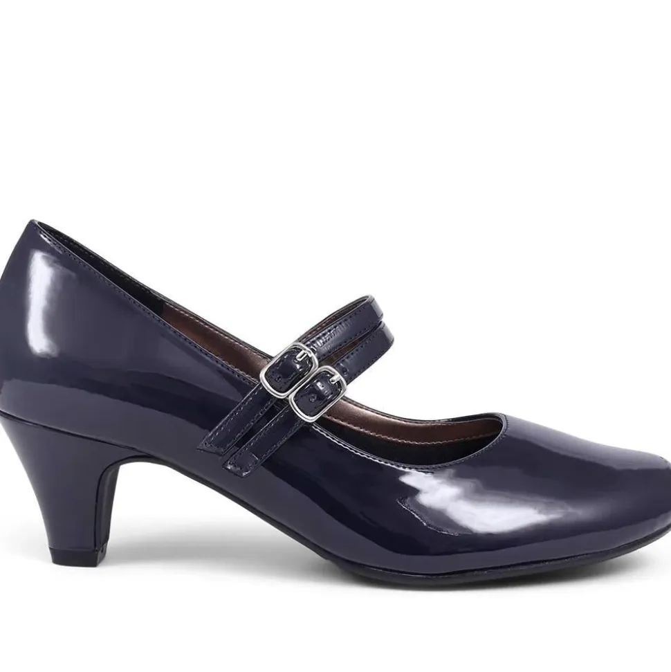 Heeled Mary Janes - Navy Patent