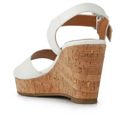 High Buckled Wedge Sandals - White