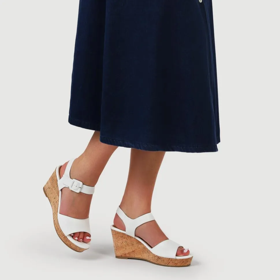 High Buckled Wedge Sandals - White