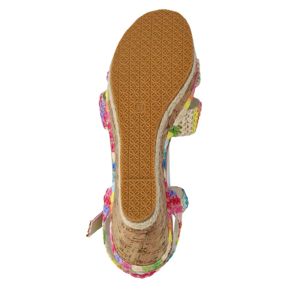 High Wedge Buckled Sandals - Multi