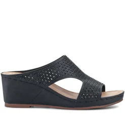High Wedge Heel Mules - Black
