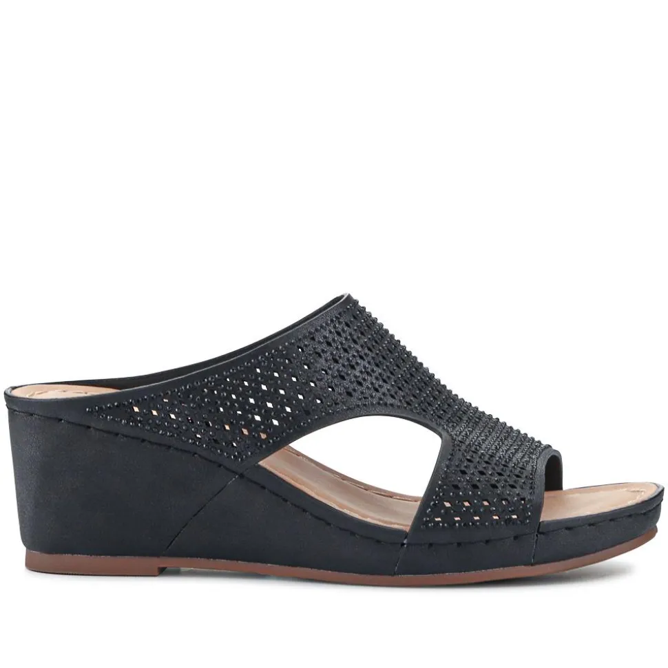 High Wedge Heel Mules - Black