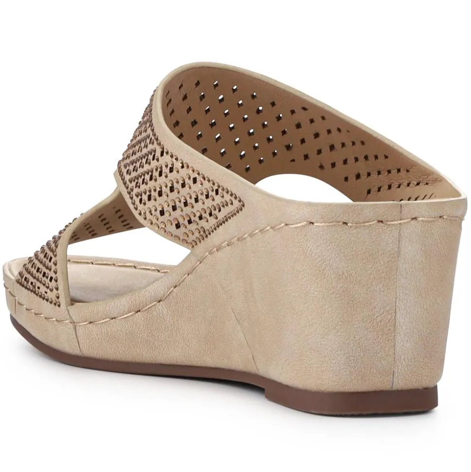 High Wedge Heel Mules - Natural
